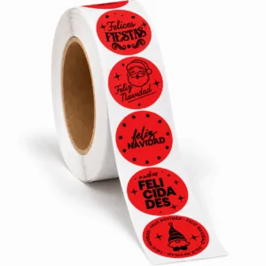 etiquetas-adhesivas-feliz navidad -circulares-rollo-rojo