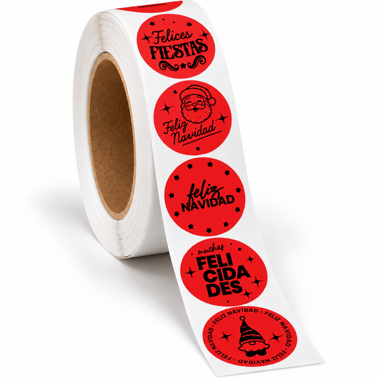 etiquetas-adhesivas-feliz navidad -circulares-rollo-rojo