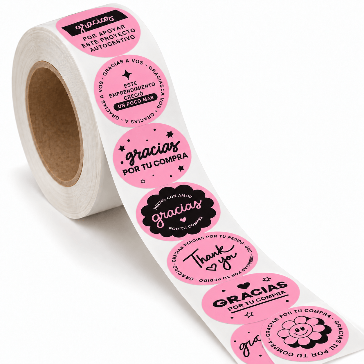 etiquetas-adhesivas-hecho a mano -circulares-rollo-rosa